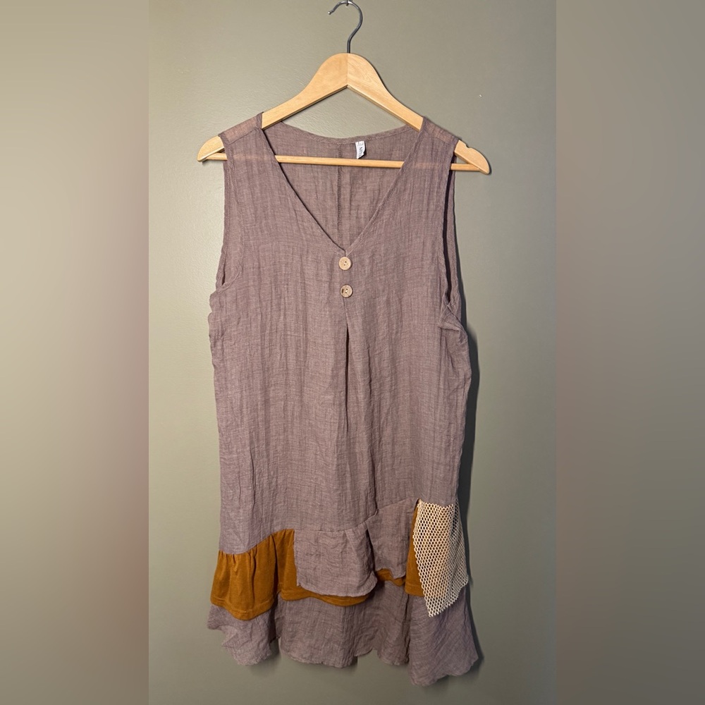 MISSLOOK Sleeveless Brown and Tan Women's Top Large